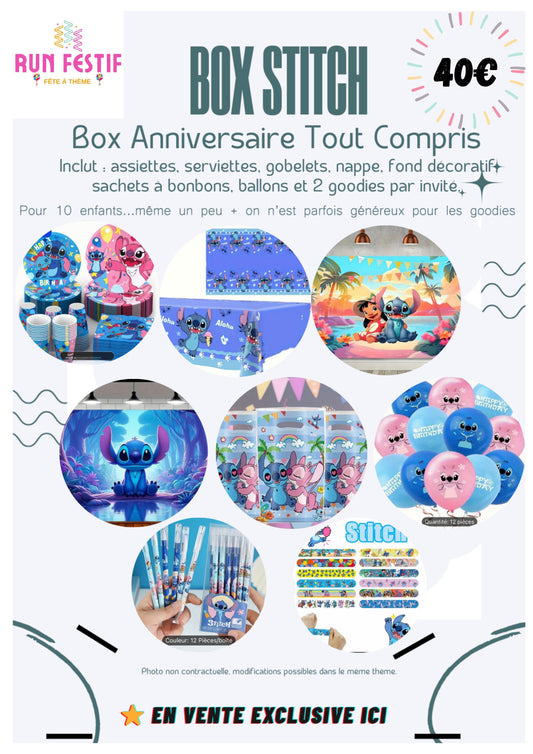 Kit Déco à Thème – Stitch ( chez hayat Boutik 56 rue Victor le vigoureux 97410 st pierre )